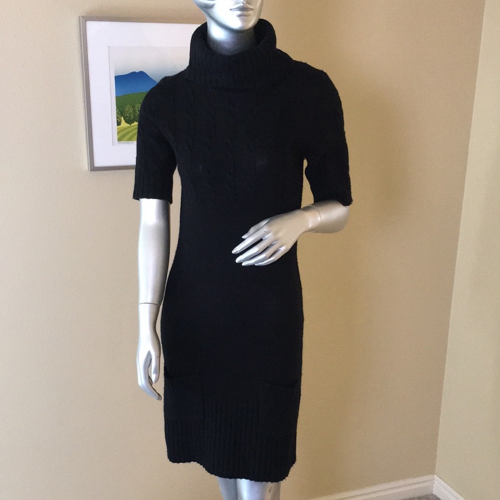 Black Sweater Dress Short Sleeve Turtleneck